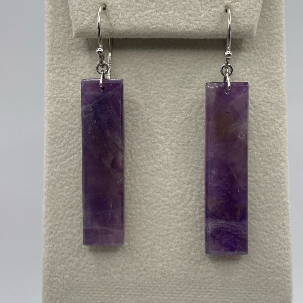 Sterling Silver 925 Rectangular Cape Purple Amethyst Dangle Earrings Pierced